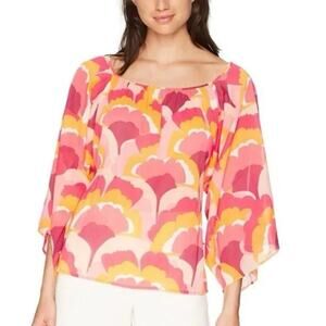 TRINA TURK silk retro pink orange lightweight spring blouse top